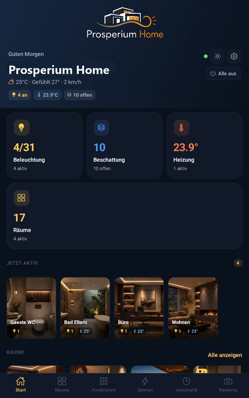 Startbildschirm der Prosperium Home App